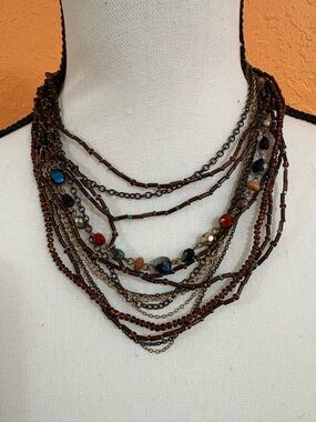 Multistrand Brown Beaded Necklace with Mixed Accent Beads